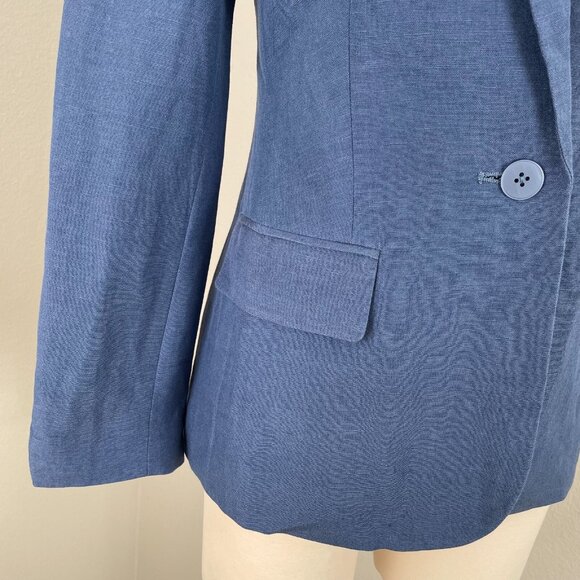 NEW $470 L'AGENCE Size 2 Blue Scout Blazer One Button Linen Cotton Blend Jacket - Picture 4 of 10